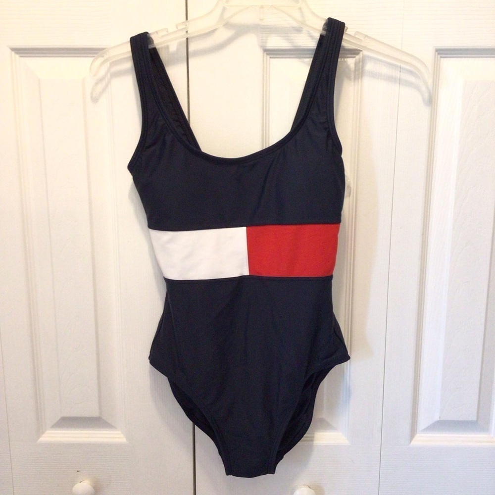 Tommy Hilfiger Womens Navy Red White Iconic Logo 1pc Swimsuit Size Small - Picture 5 of 12